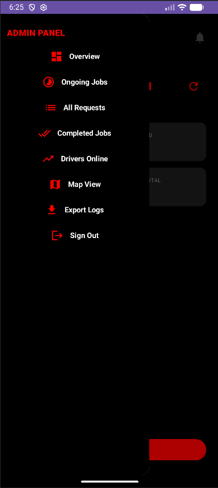 Wreck4Less admin navigation screen