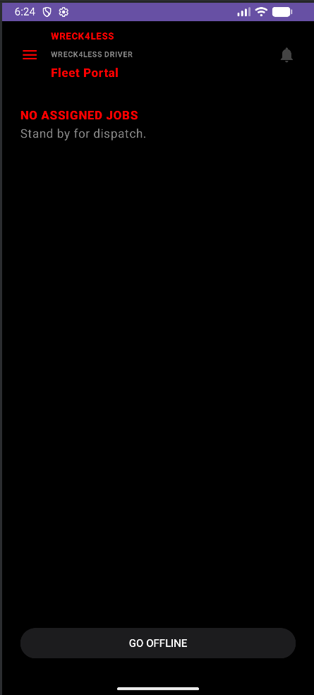 Wreck4Less driver status screen